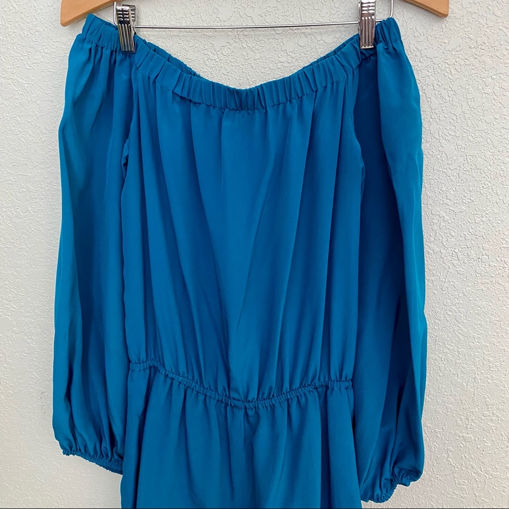 NBW SZ S LAVENDER BROWN TURQ OFF SHOULDER ROMPER - Picture 2 of 7